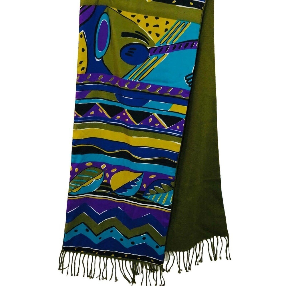 Double Sided Multicolored Colorful scarf satin shawl Wool Wrap Scarf Long - Picture 1 of 4
